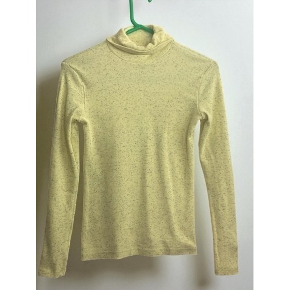 Kare Gray/Yellow‎ Marleed Rib Knit Lightweight Turtleneck T-Shirt Women L China